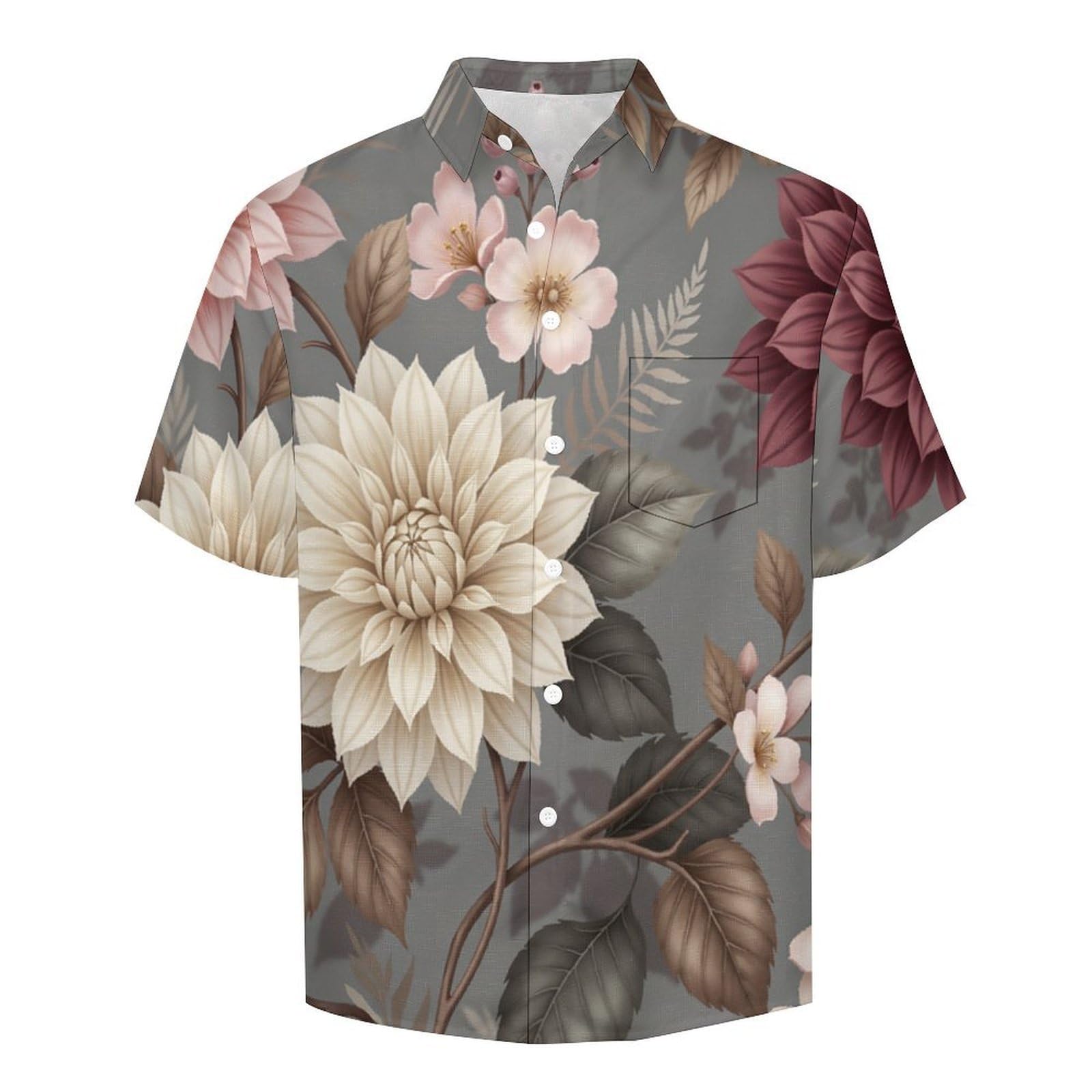 Camicie da Uomo a Maniche Corte con Stampa della Illustrazione di Fiori Eleganti Arte Floreale, Casual Leggere Bottoni Camicia con Tasca Frontale, per Vacanze Spiaggia Estate