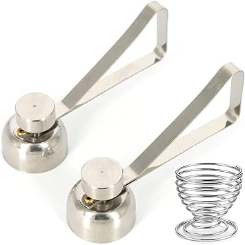 Mayata 2PCS Metal Stainless Steel Egg Scissors Egg Hammer with 1Pcs Sliver Cup Egg Topper Cutter Shell Opener Boiled Raw Egg Open Creative Kitchen Accessories Tools