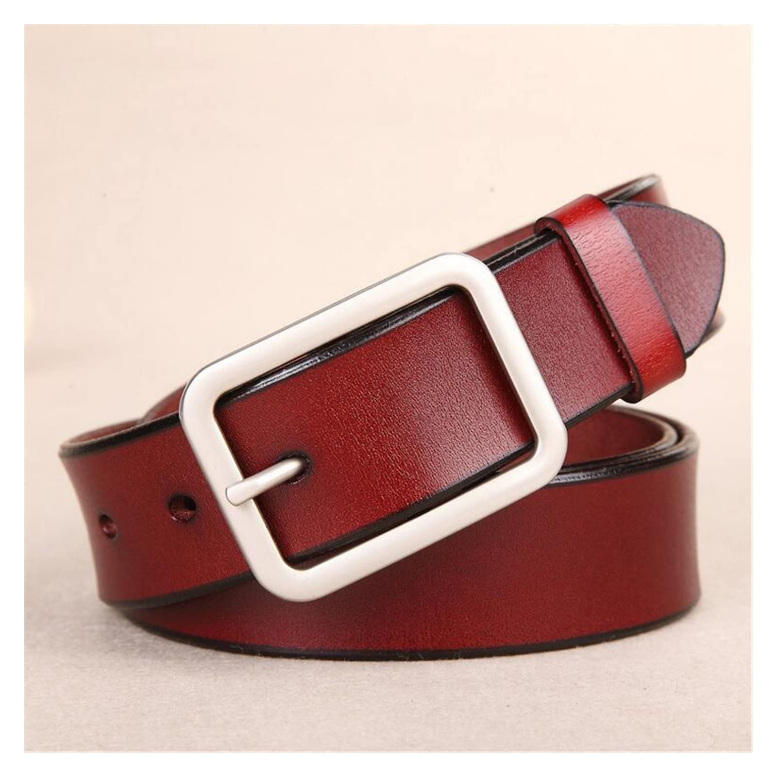ZZSRJ Ceintures en Cuir Blanc for Ceintures for Femmes Ceinture à Boucle en métal argenté for Dames Jeans Wild Black Belt 37.40in (Belt Length : 105CM, Color : Brown)