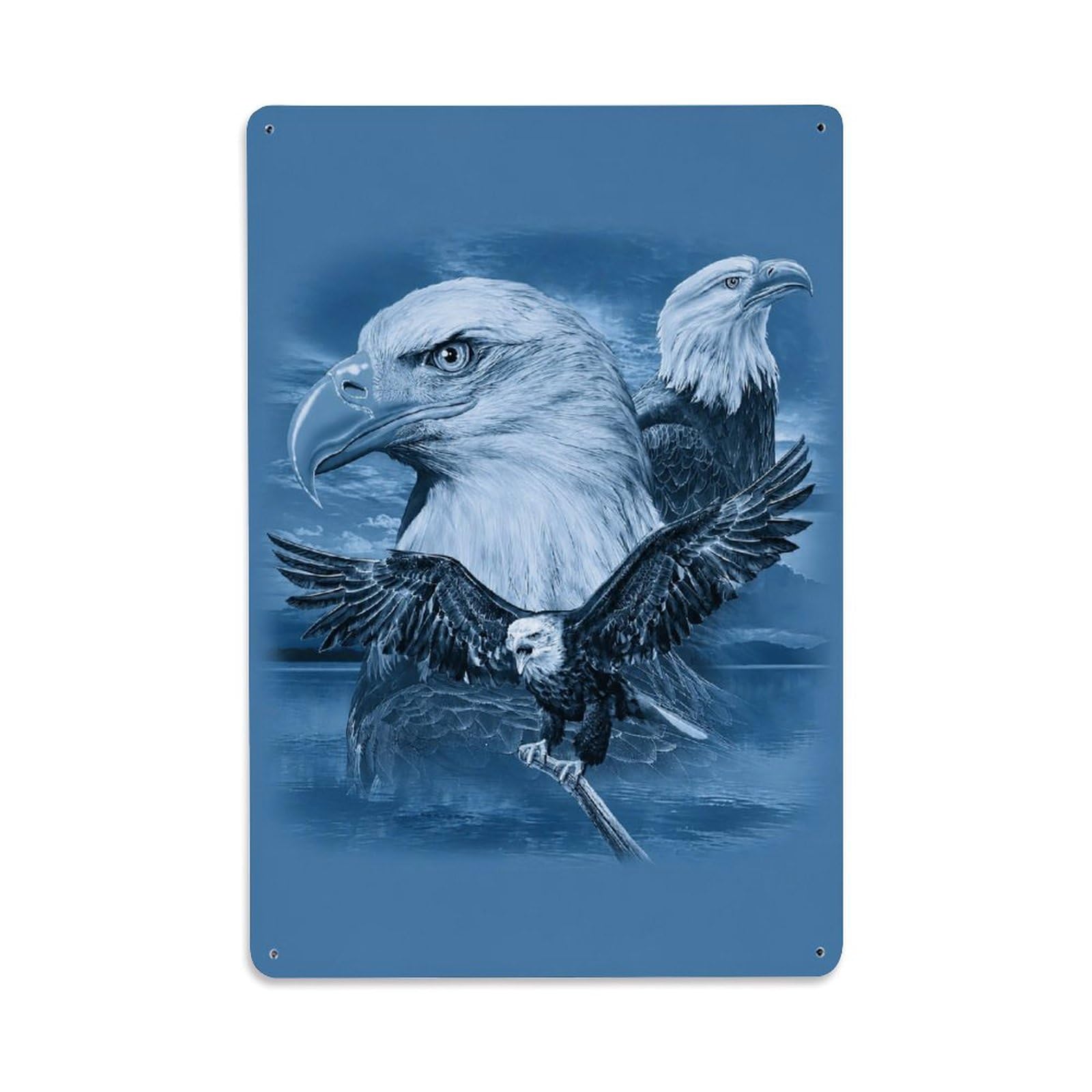 Portrait Wildlife Bald Eagle Aboriginal Power Totem Classic Metal Tin Sign Plaque Wall Decor for Cafe, Man Cave, Club Bar, Office, Home Garden Round Metal Poster 8x12Inch