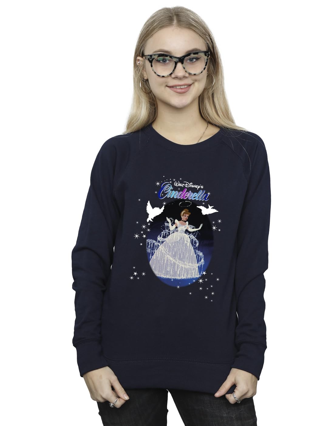 Absolute Cult Women's Navy Blue Disney Cinderella Sparkles Sweatshirt Small