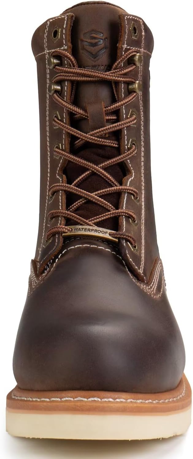 SUREWAY Men's 8" Waterproof Steel-Toe Logger Work Boot,Superior Oil/Slip Resistant,Thicker Full Grain Leather,Wedge Rubber Sole,EH Rated - Image 2