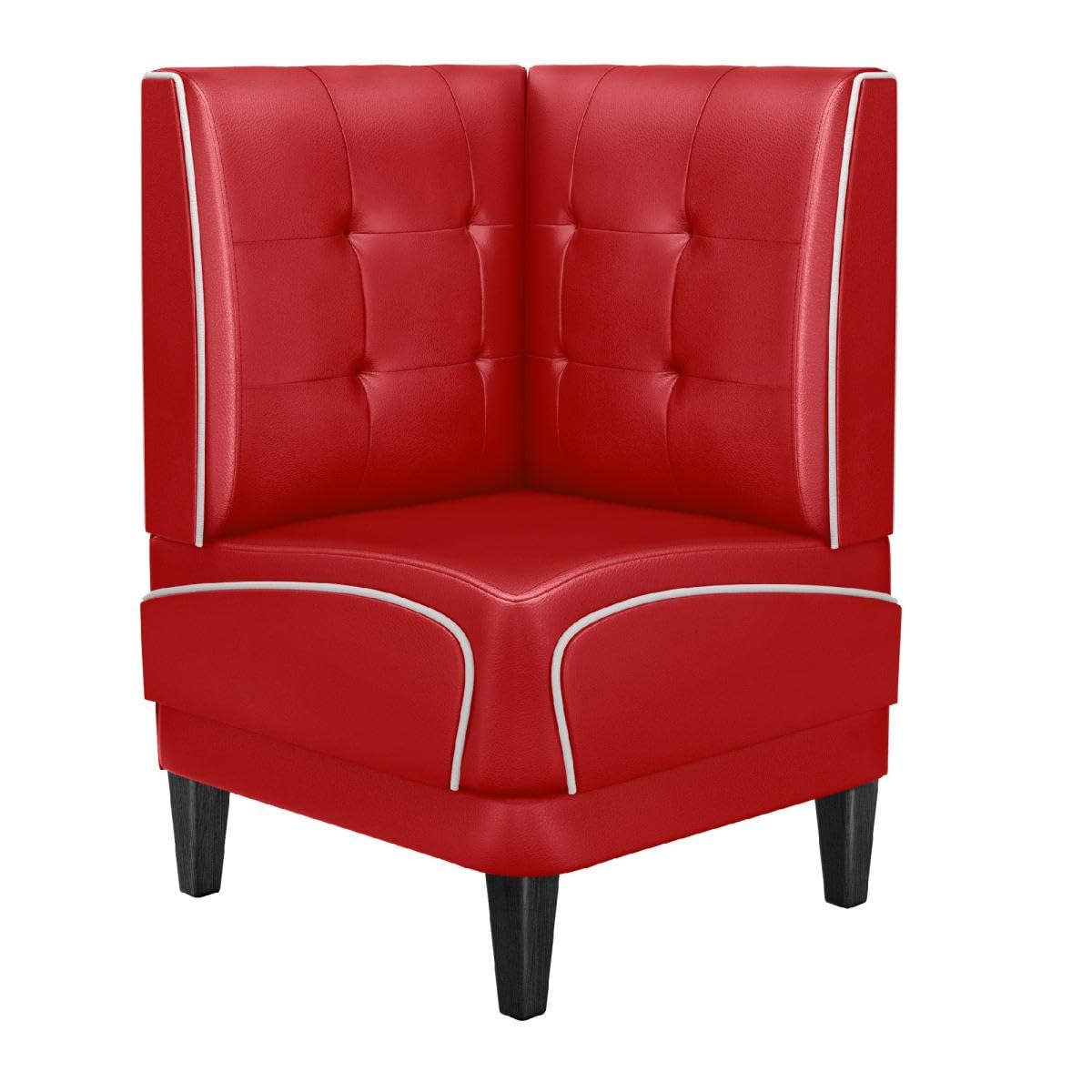 Diner 1 | Diner Eckbank | B:H 64 x 103 cm | Chesterfield | Rot | Leder | Keder: Weiß | Sitzhöhe: 48 cm