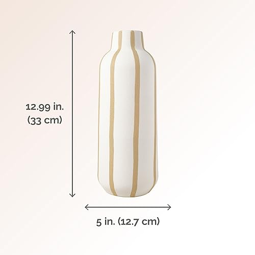 Miniatura 8 de Elements Jarrón de cerámica de gres texturizado Sand Stripe, 5.12x5.12x11.02 pulgadas