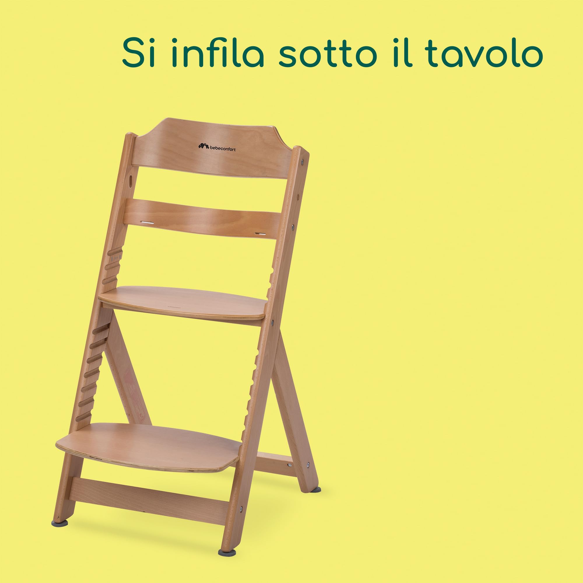 Bebeconfort Timba Seggiolone Evolutivo in Legno, 6 mesi-99 anni, 110 kg, Seggiolone Pappa per Bambini con Vassoio, Seduta e Poggiapiedi Regolabili, Compatibile con Sdraietta Timba Baby,Legno Naturale
