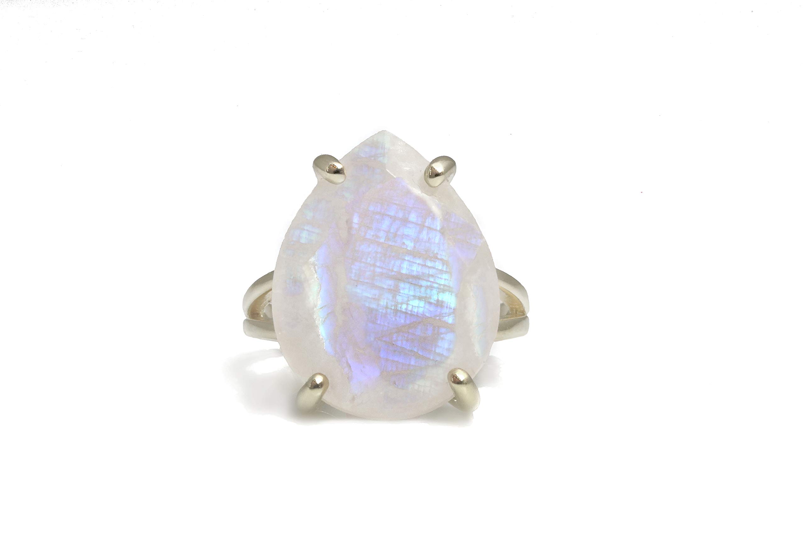 Anillo de Piedra Lunar de Color Cambiante en Plata de Ley 925 - Anillo de Piedra Lunar Moderno para Bodas, Cumpleaños y Eventos Informales