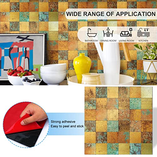Homeymosaic 10-Sheets Peel And Stick Backsplash Metal Tile For Kitchen Bathroom Countertop Fireplace Wall Decor Square Plaid Rust Classical Retro Copper #TOP7