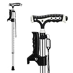 Hold 440 Lbs Walking Cane for Men & Women Aluminum Alloy Lightweight Height Adjustable Walking Stick Heavy Duty Foldbale Free Standing Cane with LED for Seniors Adults Black