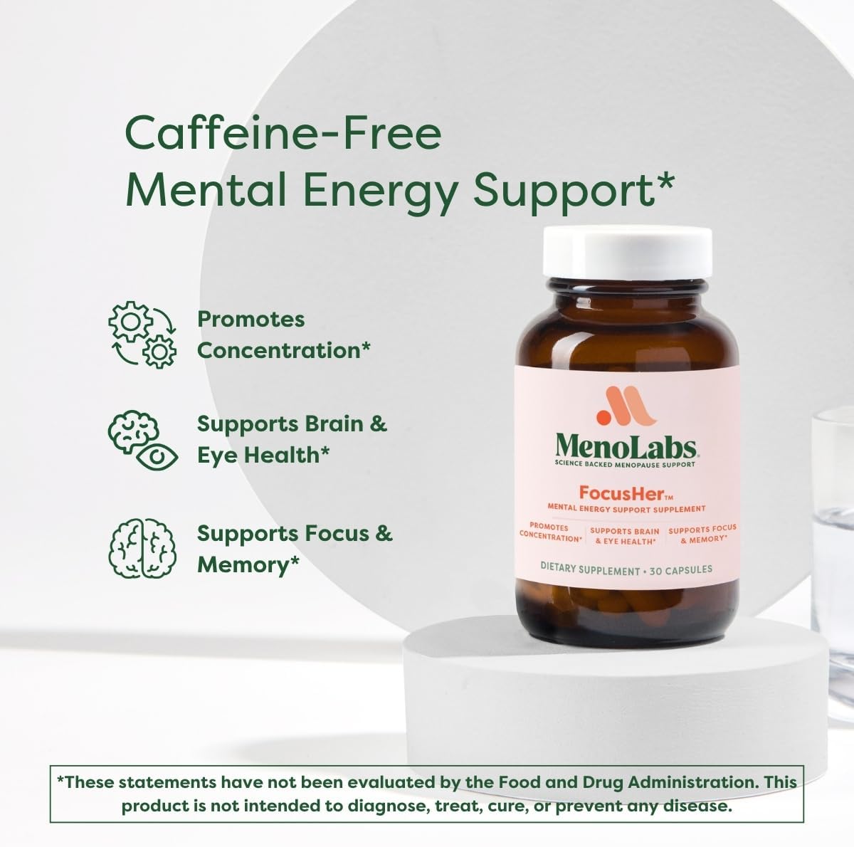 MENOLABS® FocusHer™ Mental Energy Support Supplement – Caffeine-Free Focus, Concentration & Memory – enXtra® & Lutemax 2020® – Menopause, Brain & Eye Health – 30 Capsules, 30-Day Supply