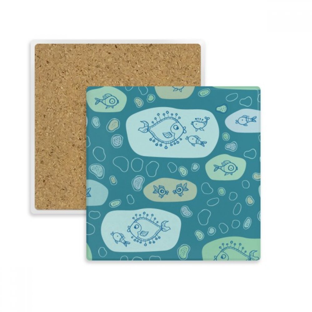 Coaster carré poisson abstrait : sous-verre en pierre ultra absorbante pour tasses
