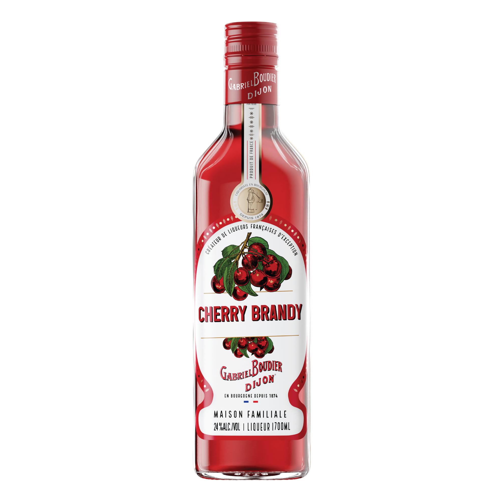 Gabriel Boudier Cherry Brandy Liqueur - 50cl, 24% ABV - Premium Cherry Liqueur for Cocktail Mixers - Ideal for Crafting the Ultimate Singapore Sling