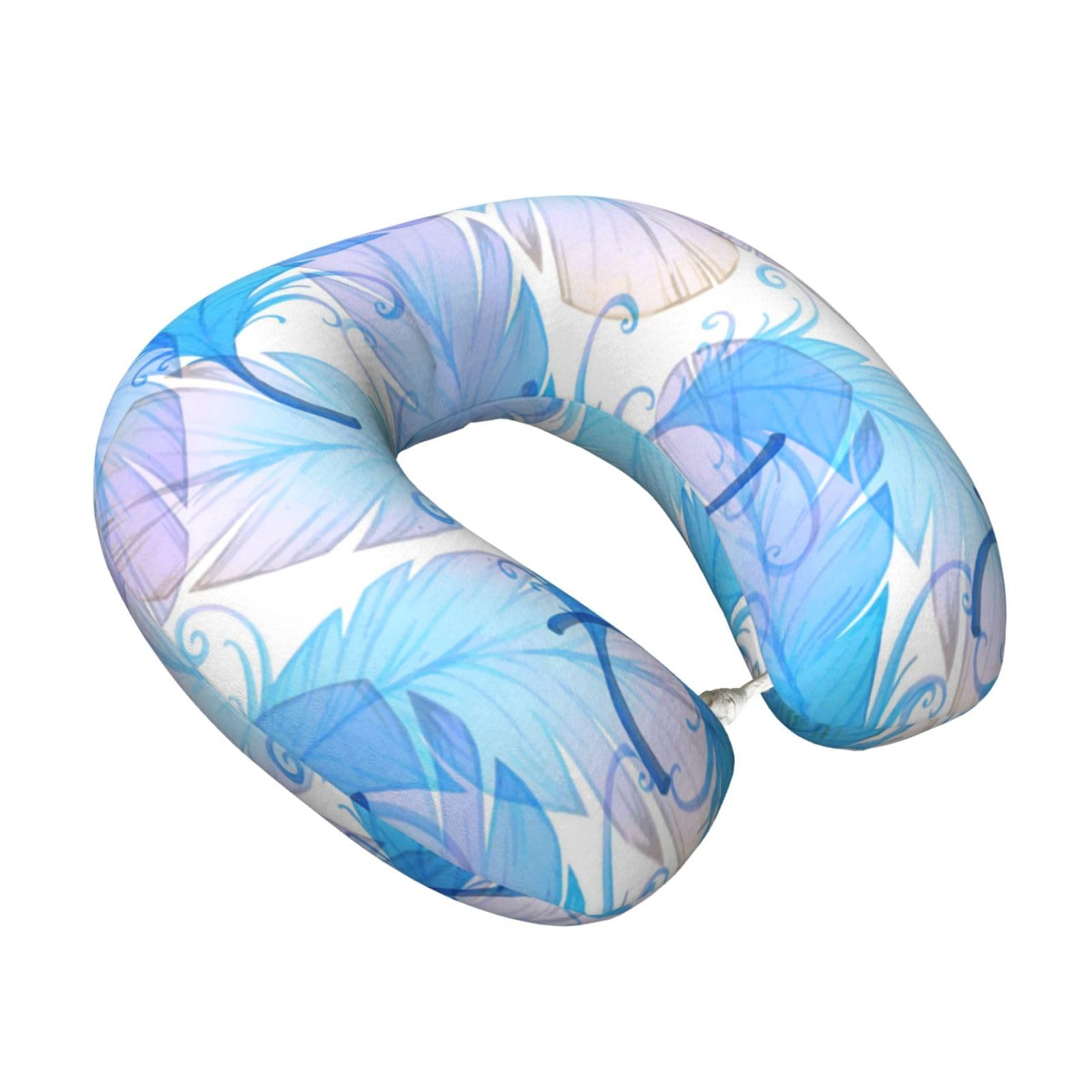 LKYMOH Feathers Blue, Travel Neck Pillow U-Shaped Memory Neck Support Soft Comfortable With Washable Cover For Airplane Car Traveling and Office