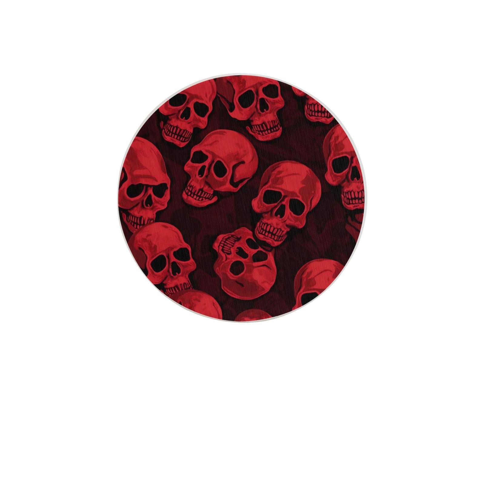 Red Skulls Absorbent Drink Coasters Diatomaceous Round Coaster 4 Inch Reusable Cup Coasters Set 4pc