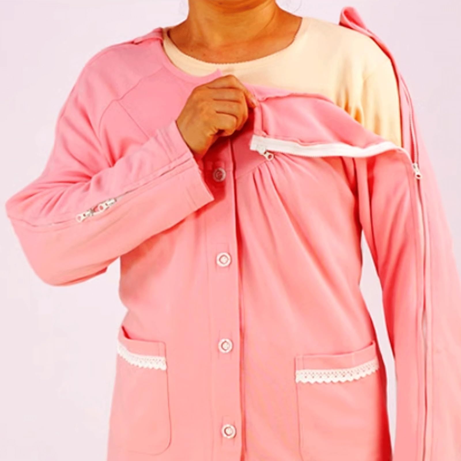 Pijama de algodón con cremallera for pacientes postrados en cama, ropa recuperación quirúrgica espalda abierta for el cuidado domiciliario personas mayores Exfoliantes Suaves(M)