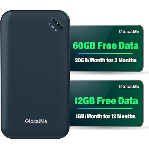GlocalMe UPP 4G Mobile Hotspot with 60GB US Data &12GB Global Data, Portable WiFi Hotspot for Travel in 200+ Countries, Pocket WiFi Device, No SIM Card Required, No Contract, Connect to 8 Devices