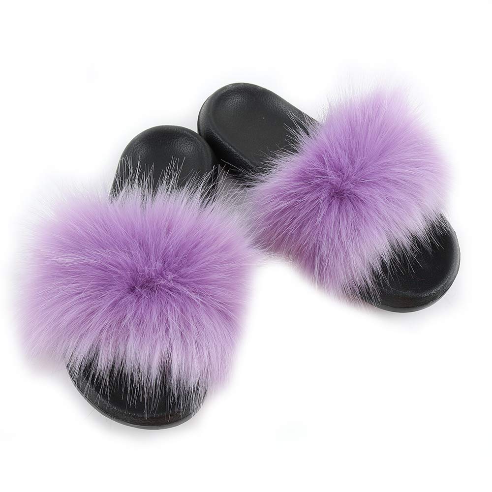 Hiser Women's Candy Purple Fluffy Faux Fur Slipper Sliders, Furry Open Toe House Slippers Cozy Comfy Non Slip Sliders For Walking Indoor Outdoor (,Uk6.5-7/270)