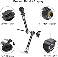 Vista 2 de SMALLRIG Brazo articulado con roseta de máximo 11 pulgadas de largo con soporte de zapata fría y adaptador de tornillo roscado estándar de 1/4"-20