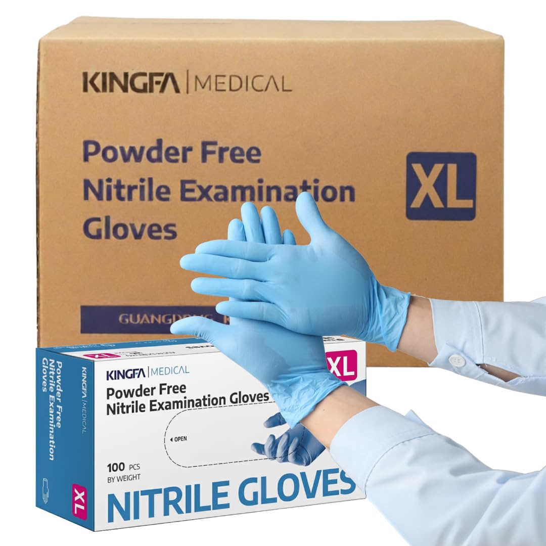 KINGFA Nitrile Medical Exam Gloves - 510(k), Powder Free, Latex Free, 4 mil Thickness, Blue (Case of 1,000) (X-Large)