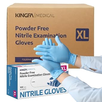 KINGFA Nitrile Medical Exam Gloves - 510k, Powder Free, Latex Free, 4 mil Thickness, Blue Case of 1,000 X-Large