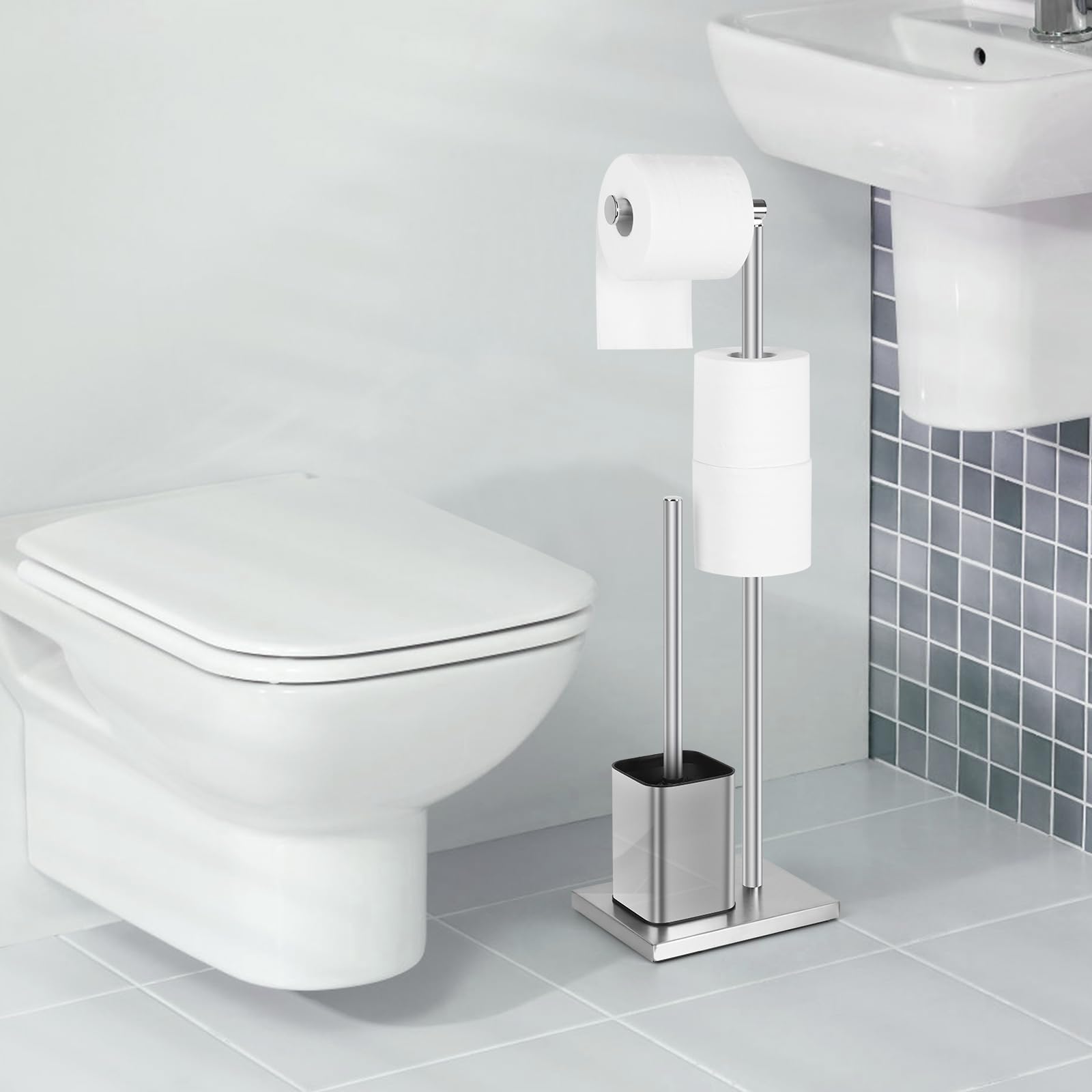 Toilet Roll Holder Free Standing with Toilet Brush - Image 2