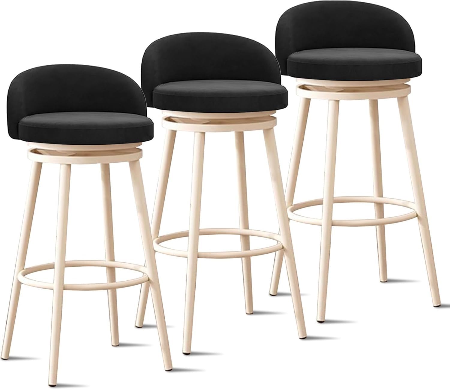 IUokLU Modern Velvet Swivel Bar Stools Pink/Green Counter Height Bar Chairs with Low Backrest Upholstered Kitchen Island Barstools 29.5 in(Black-65cm)