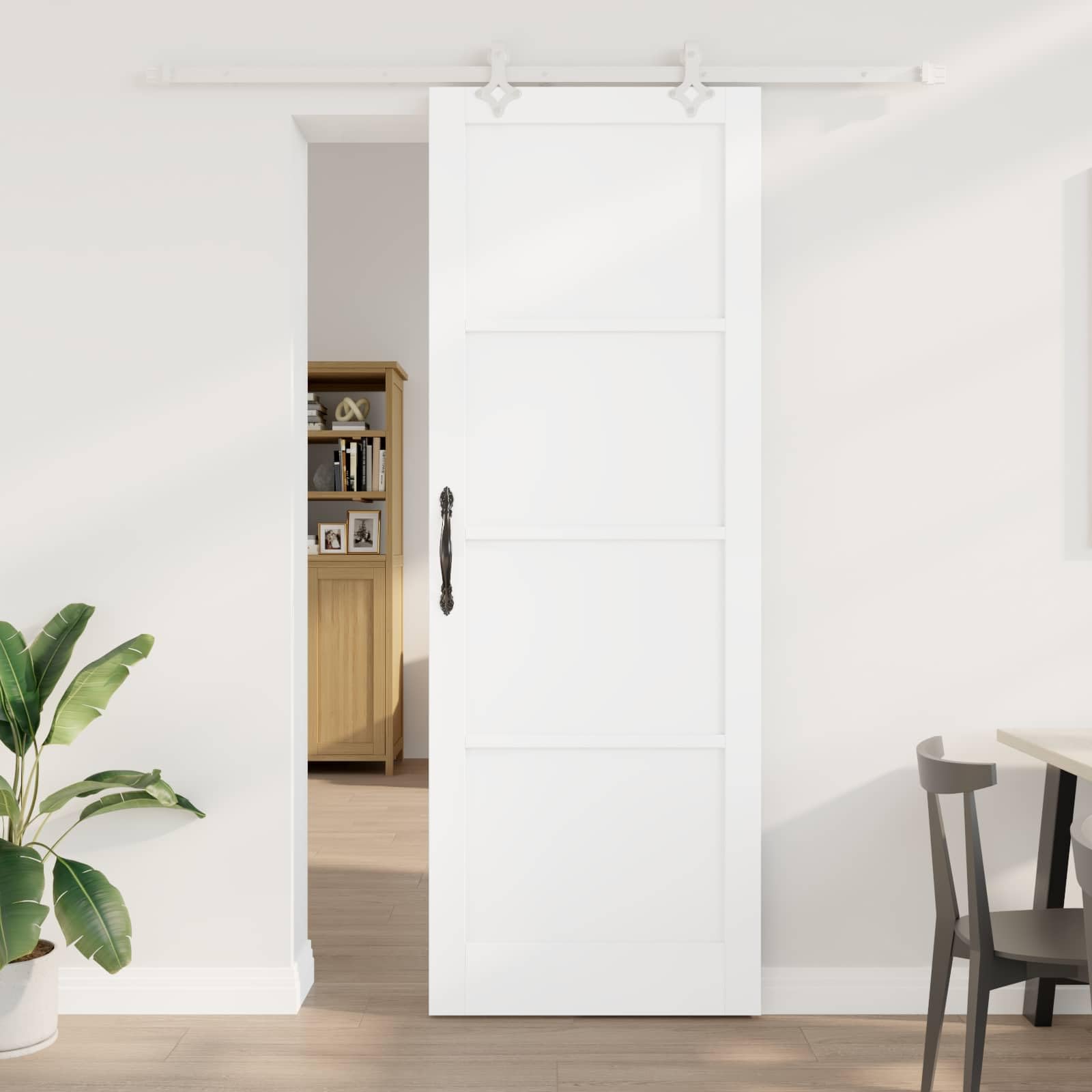 Schiebetür Weiß aus massivem Kiefernholz 83 x 232 cm mit pulverbeschichtetem Stahl-Schiebemechanismus für platzsparende Raumgestaltung und leises Gleiten in Wohnung und Neubau