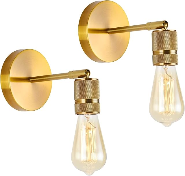 HOXIYA Wall Lights Vintage Gold Wall Light Up/Down Adjustable Wall Lamp Metal Wall Sconces Lighting Fixtures E27 Bulbs for Bedroom Vanity Mirror Corridor Vintage Loft Coffee Bar Kitchen 2 Pack