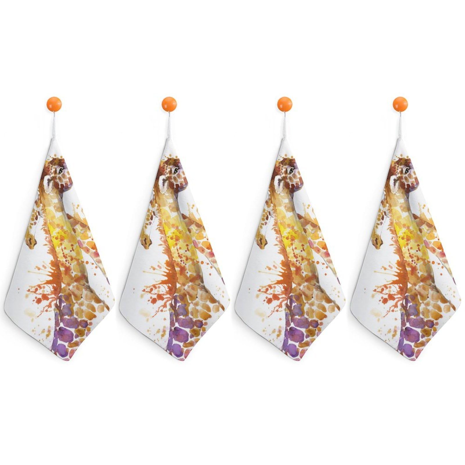 LEDFCVSU 4 Piece Hanging Hand Towels, Watercolor Giraffes Small Dry Hand Towel for Kitchen Bathroom