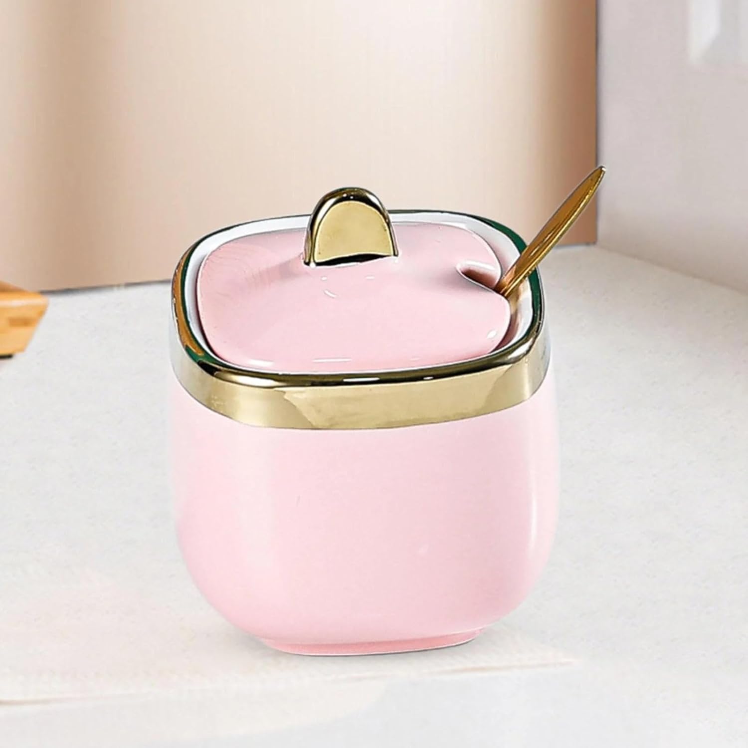 Ceramic Salt and Pepper Cellar Set with Lid -Salt Cellar Modern Canister/Container/Bowl for Storage,Sea Salt,Spice,Sugar,Countertop - Small Dish/Jar with Spoon,Kitchen Supplies