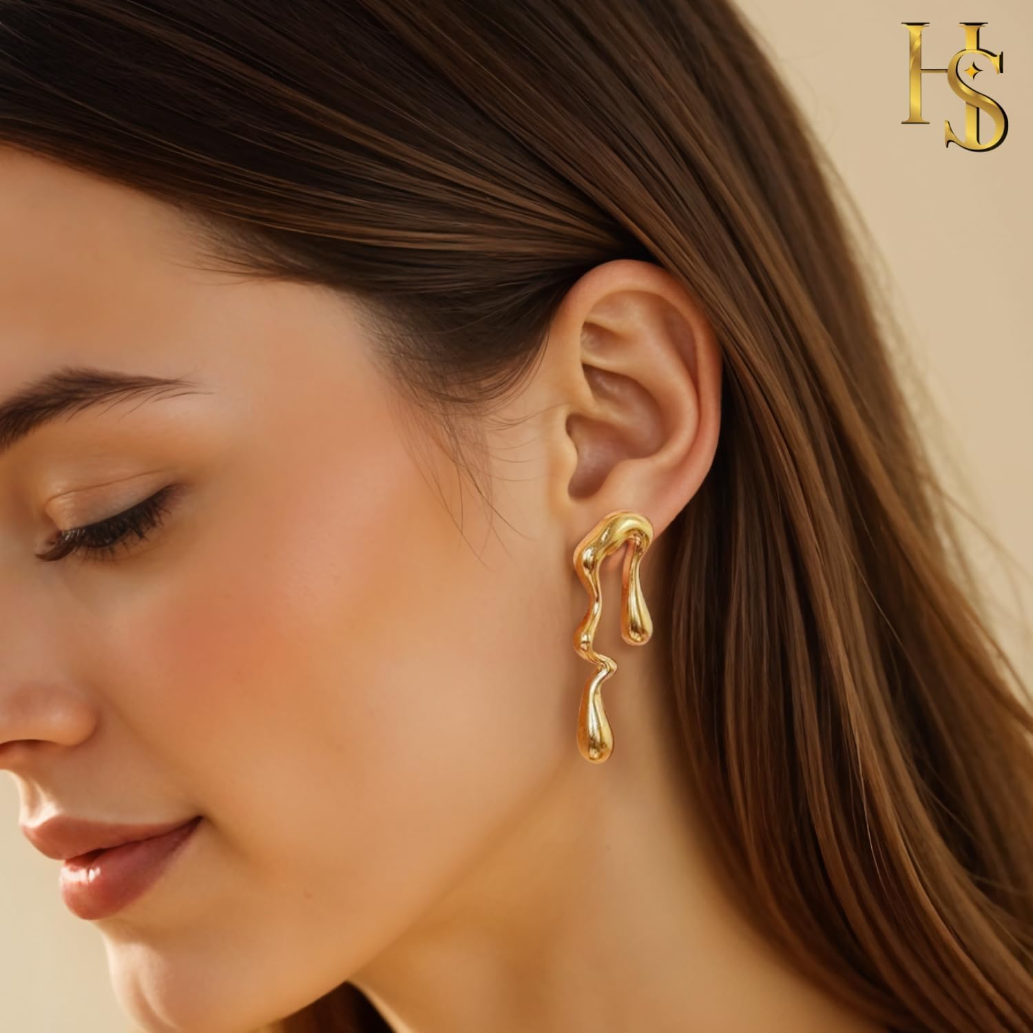 HighSpark Designer Earrings for Women | 18k Gold Plated Statement Artistic Textured Earrings | Jewelry Gift - Image 5