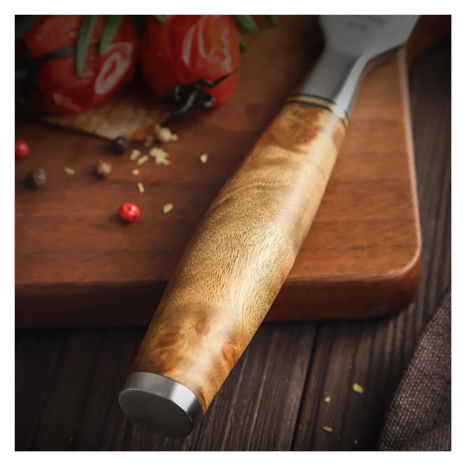 Tranchiergabel mit Holzgriff, Edelstahl-Dinnergabel | Zweizinkige Gabel mit Dekormuster fuer Steakgeschirr