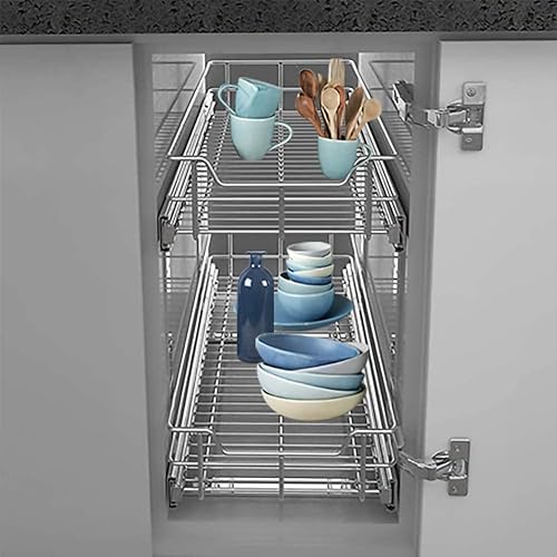 Miniatura 8 de 2 Tier Pull Out Cabinet Organizer 18" W X 22" D, Slide Out Drawers For Kitchen Cabinets, Pull Out Drawers For Cabinets Capacity Heavy Duty Caddy, 2
