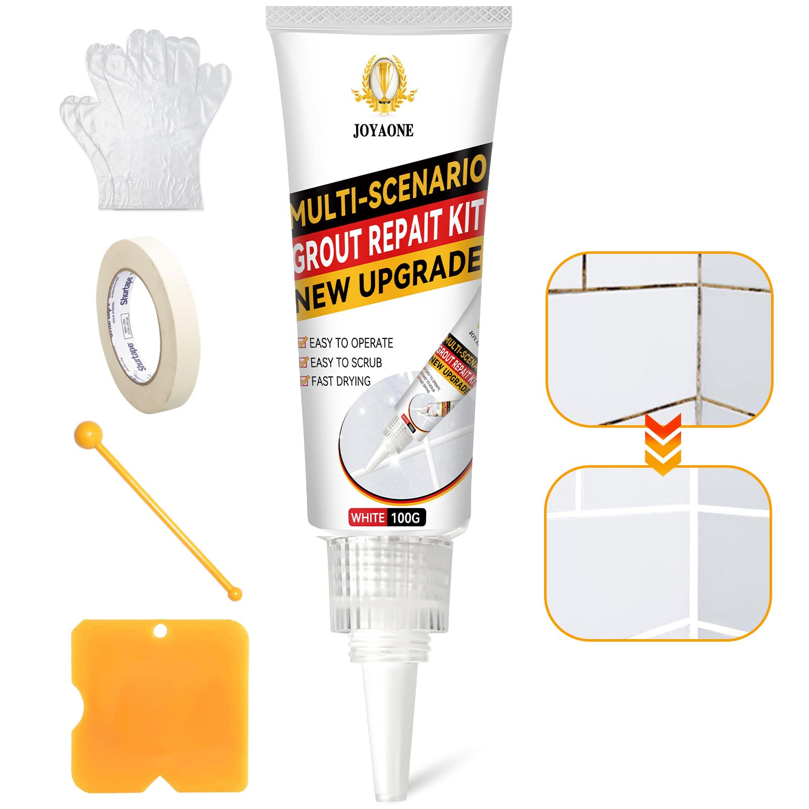 Tile Grout Repair Kit, Grout Pen White – Fast Drying & Waterproof Grout Squeeze Tube for Bathroom and Kitchen Tile Joints & Grout Lines – White 100g