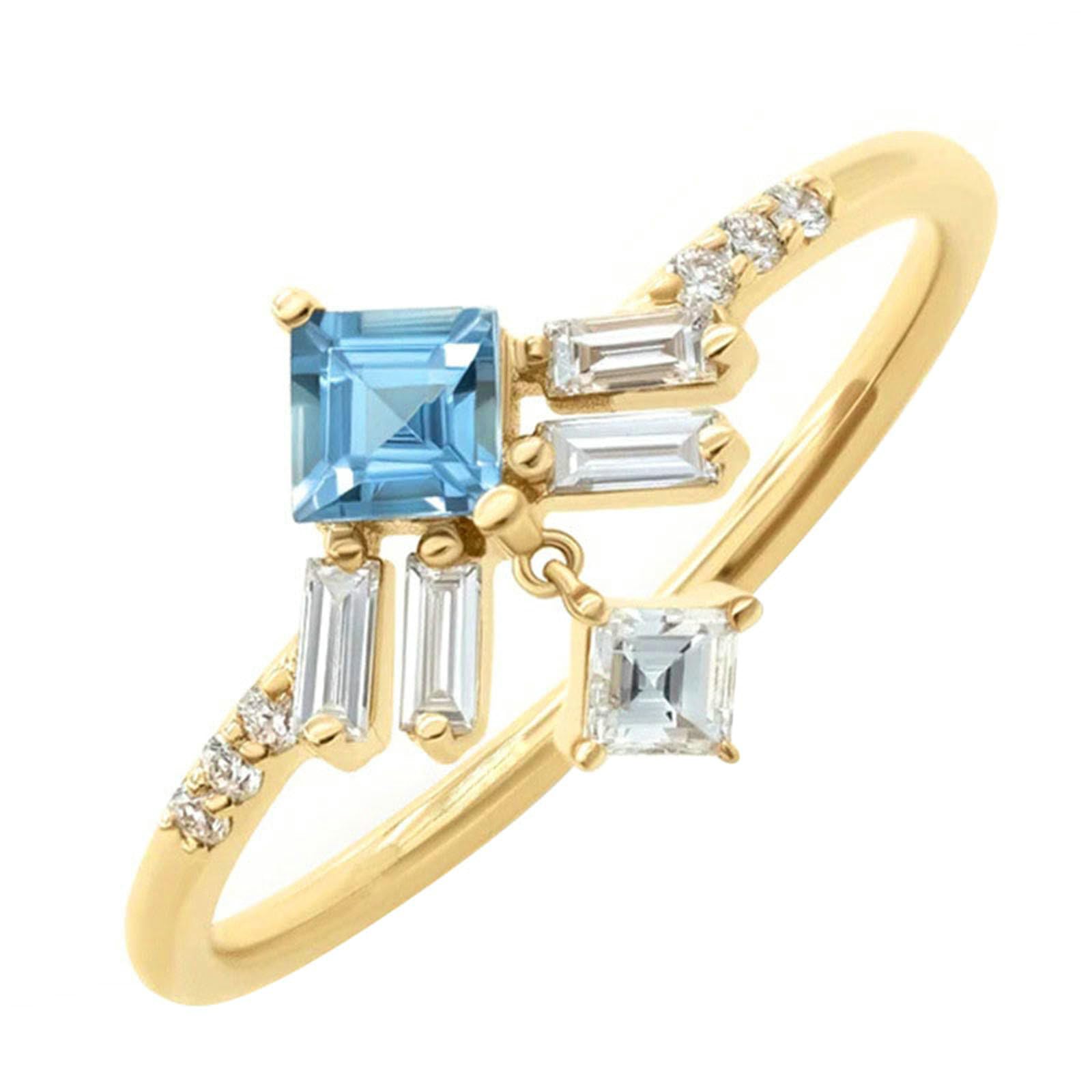 Obrączka damska, złota 750, 18 K, dla kobiet, elegancka, kwadratowa, topaz i prostokątna, okrągła, moissanit