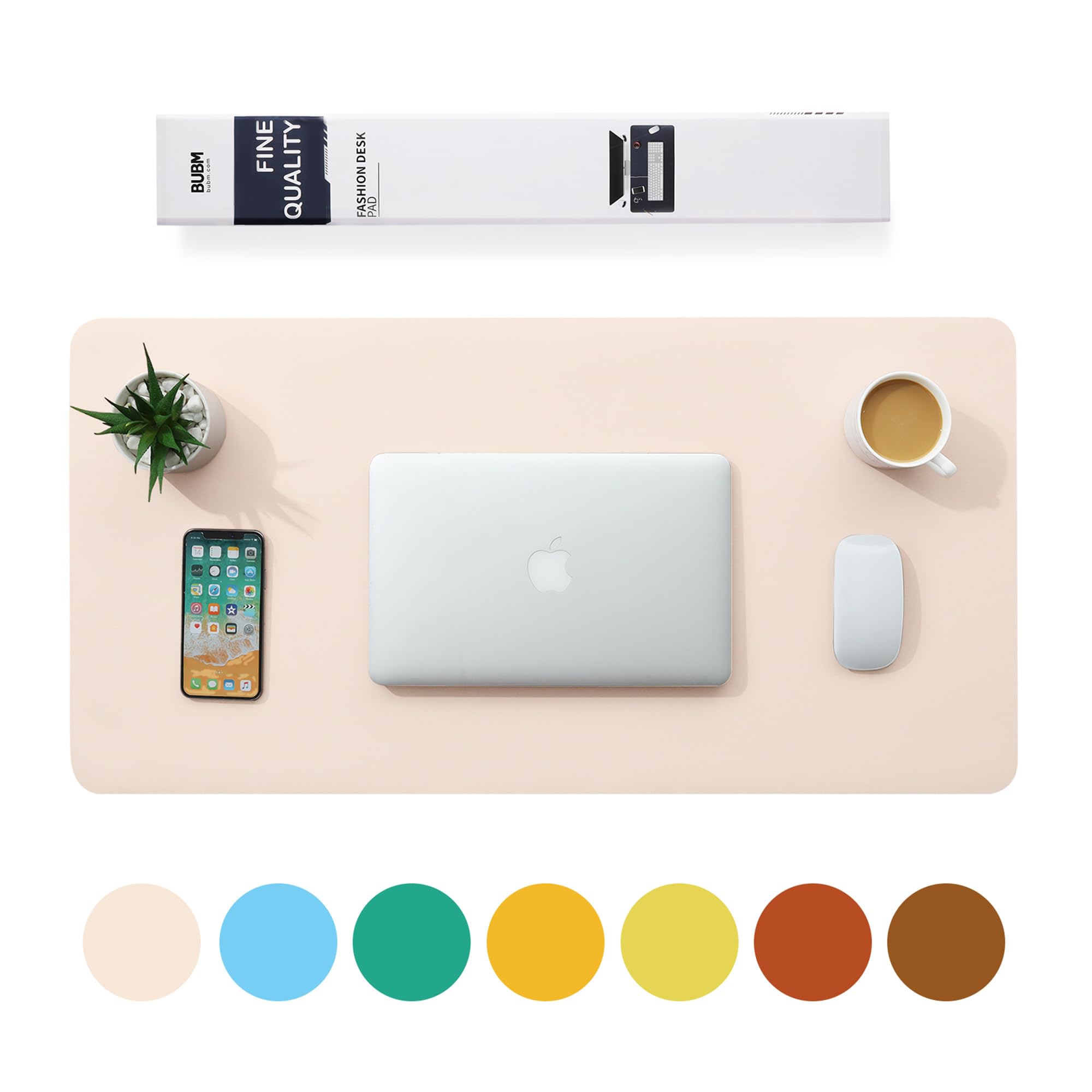 Multifunktionales Office Mauspad,BUBM 90 x 43 cm wasserdichte Schreibtischunterlage aus PU-Leder,Ultradünnes Mousepad,rutschfeste Schreibtischmatte, für Büro und Zuhause-Emerald-beige