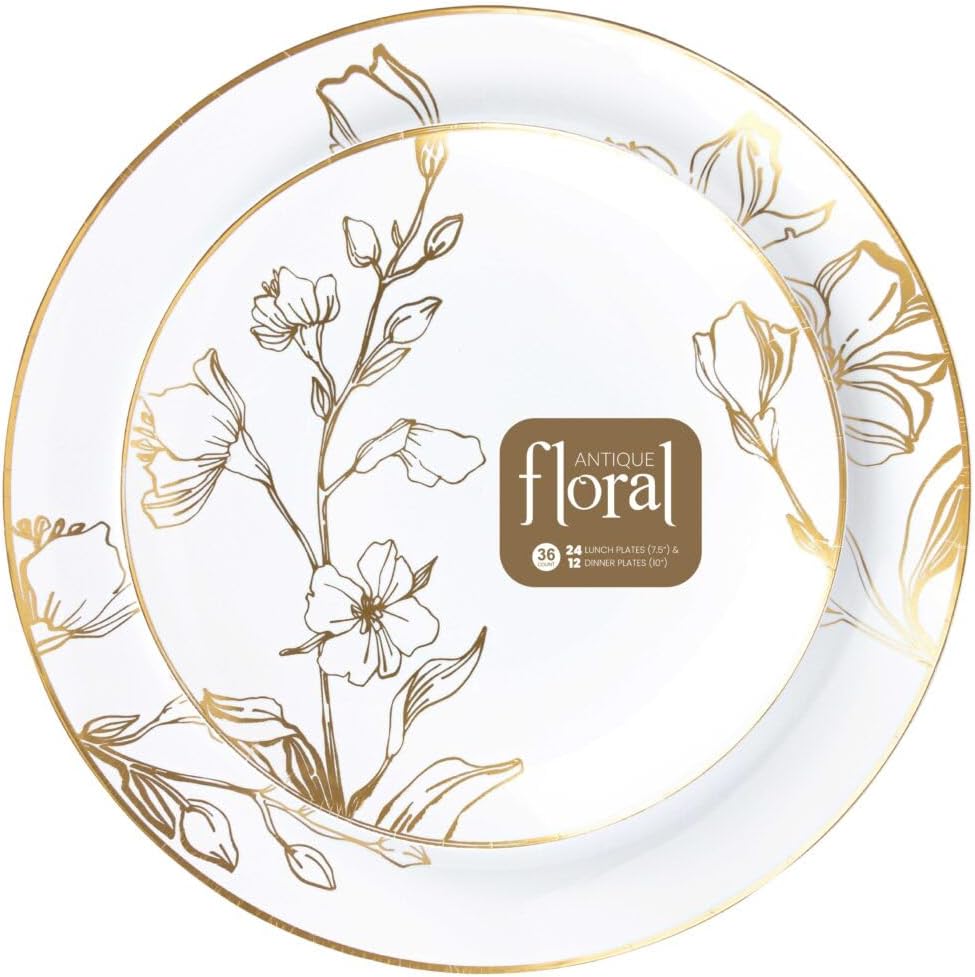 Antique Gold Floral Plates Combo - 7" + 10" - Case of 144 (4 packs x 36)