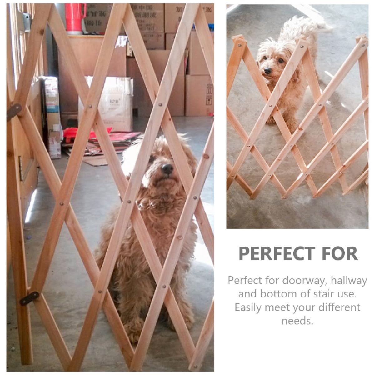 TOPBATHY Puerta Retráctil para Perros Pequeña de Madera Resistente, Valla Interior para Mascotas, Barrera para Escaleras y Pasillos, Protector contra Arañazos y Mordeduras, Puerta