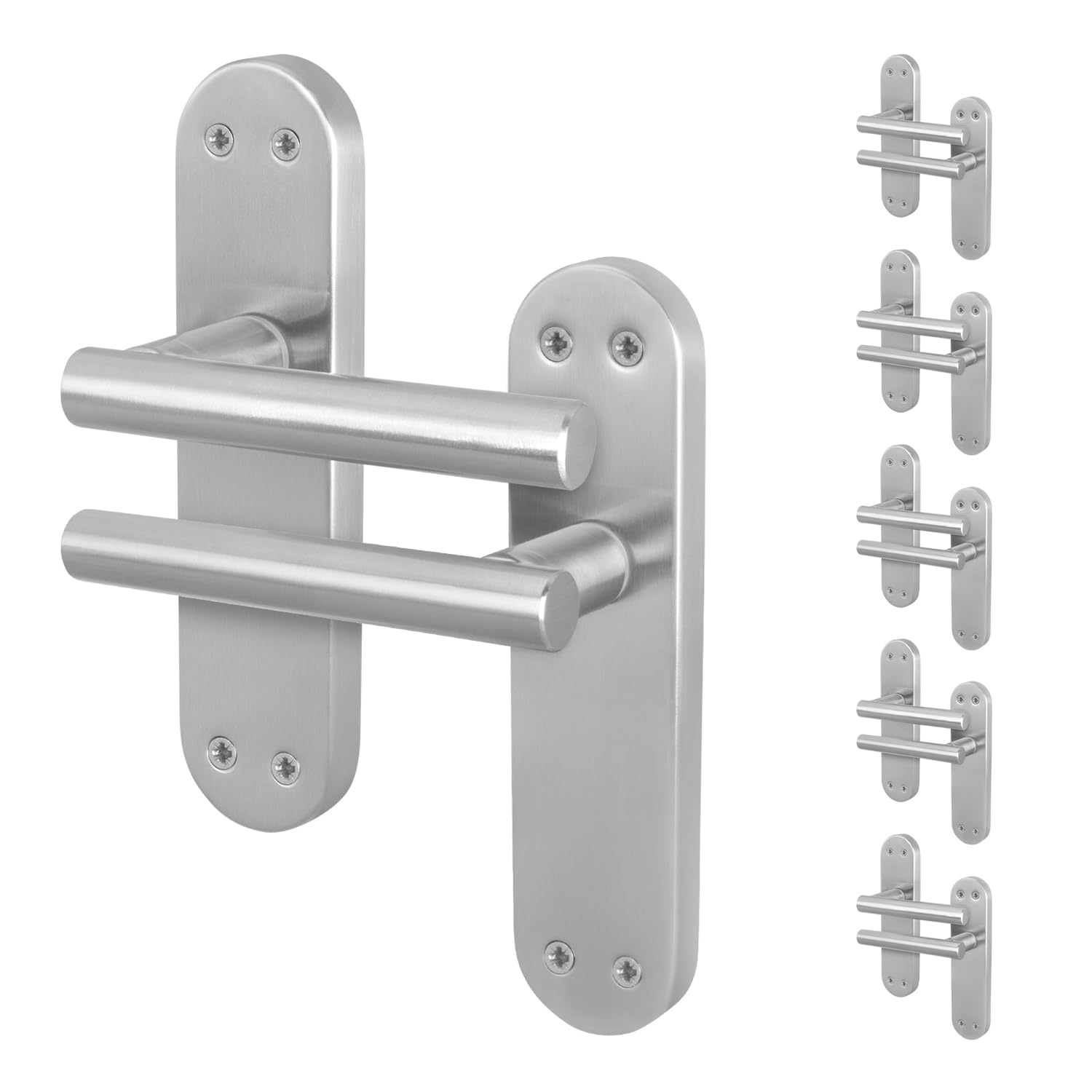 EAI Satin Door Handles | 6 Pairs of Satin Nickel Internal Latch T-Bar Handles on Backplate | Oliena Range