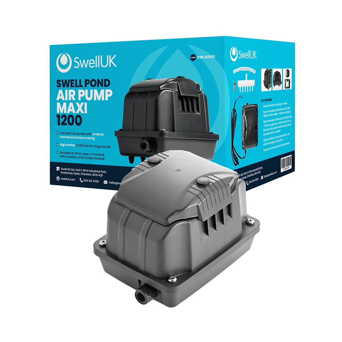Swell Air Pumps Maxi 600 | Robust Air Pump | Garden Pond Air Pump | Fish Pond Essential | 3 Year Guarantee
