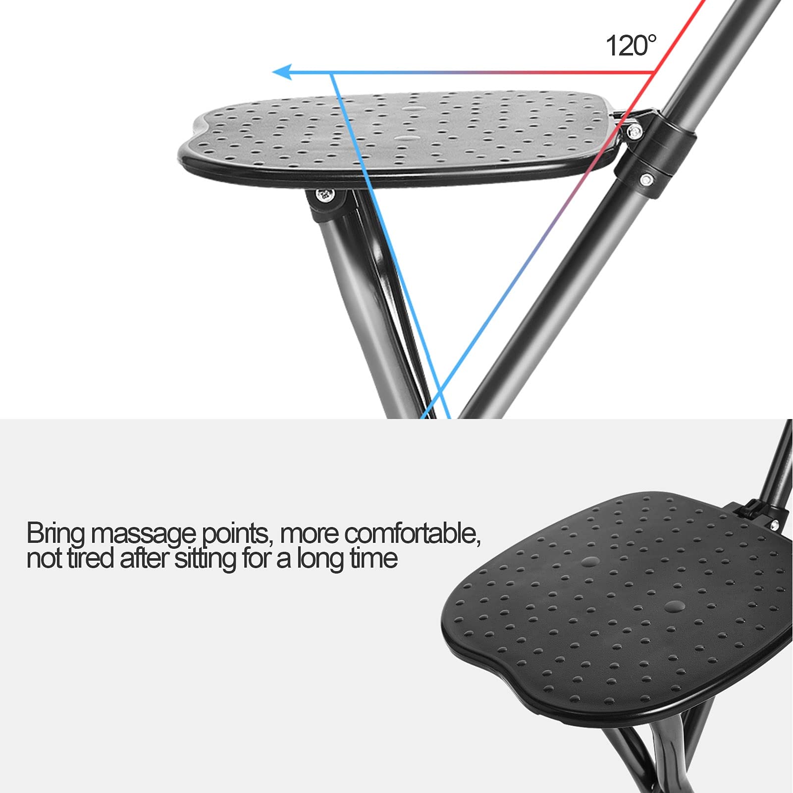 Asiento de bastón Plegable, Silla de caña de Aluminio Ajustable de Altura con luz LED, Taburete de muletas de Masaje para Ancianos, Personas Mayores y discapacitados, Base Antideslizante
