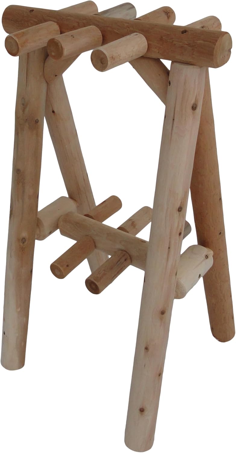 9-Place Freestanding Log Ski Rack Holder, Indoor & Outdoor Snowboard Racks, Garage Racks for Snow Skis & Poles, Durable Snowboard Rack Garage Storage Organizer - Unfinished