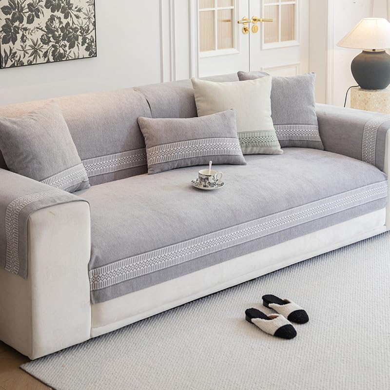 KCCRHIN Funda de sofá de felpilla de estilo simple para sofá de 234 cojines, funda antideslizante para sofá modular, funda lavable para perros y