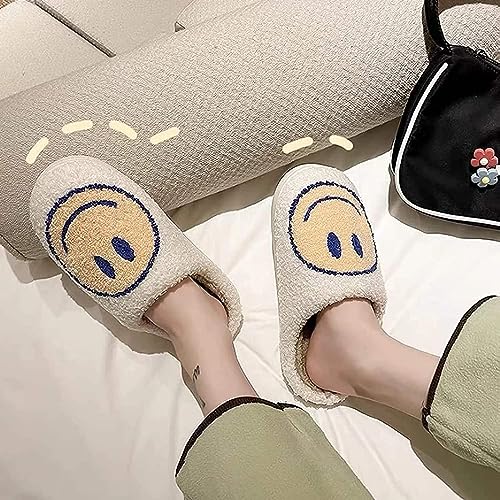 Image of Cute House Slippers for Women Men with Memory Foam Retro Happy Face Cozy Shoes