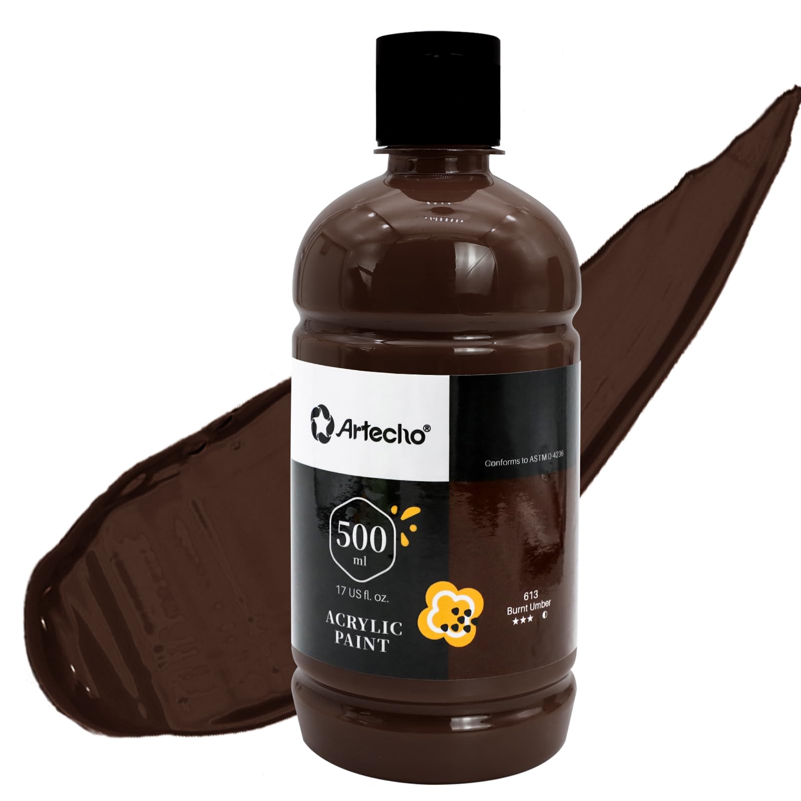 Artecho Burnt Umber Acrylic Paint Large Bottle 500Ml / 17Oz, Craft Paint For Canvas, Rocks, Wood, Ceramic, Non Toxic