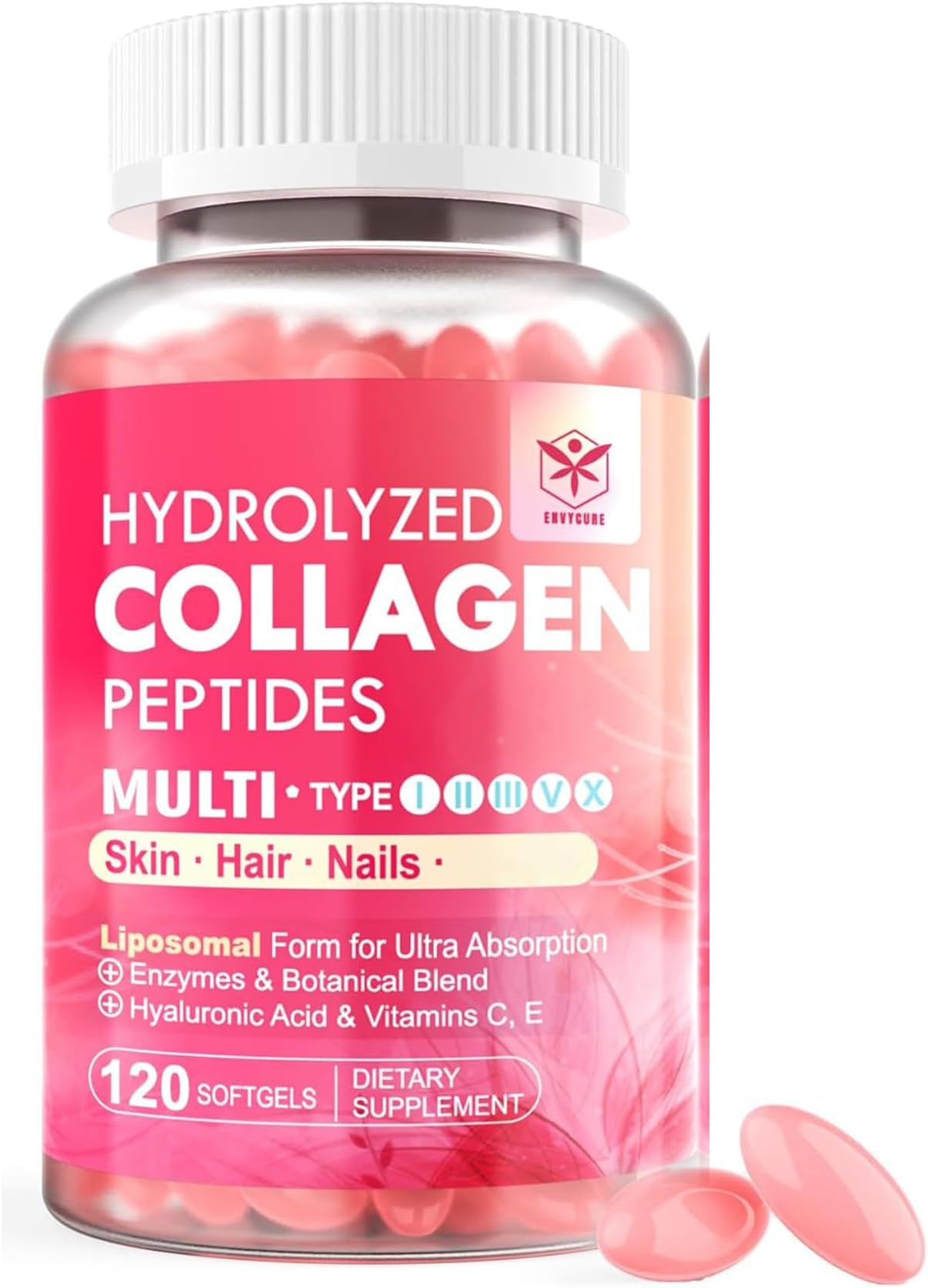 Hydrolyzed Collagen Peptides for Women 2000mg Liposomal Form Type I, II, III, V, X for Optimal Absorption - Multi Collagen Pills with Hair, Skin and Nails Vitamins, Collagen Supplements 120 Softgels
