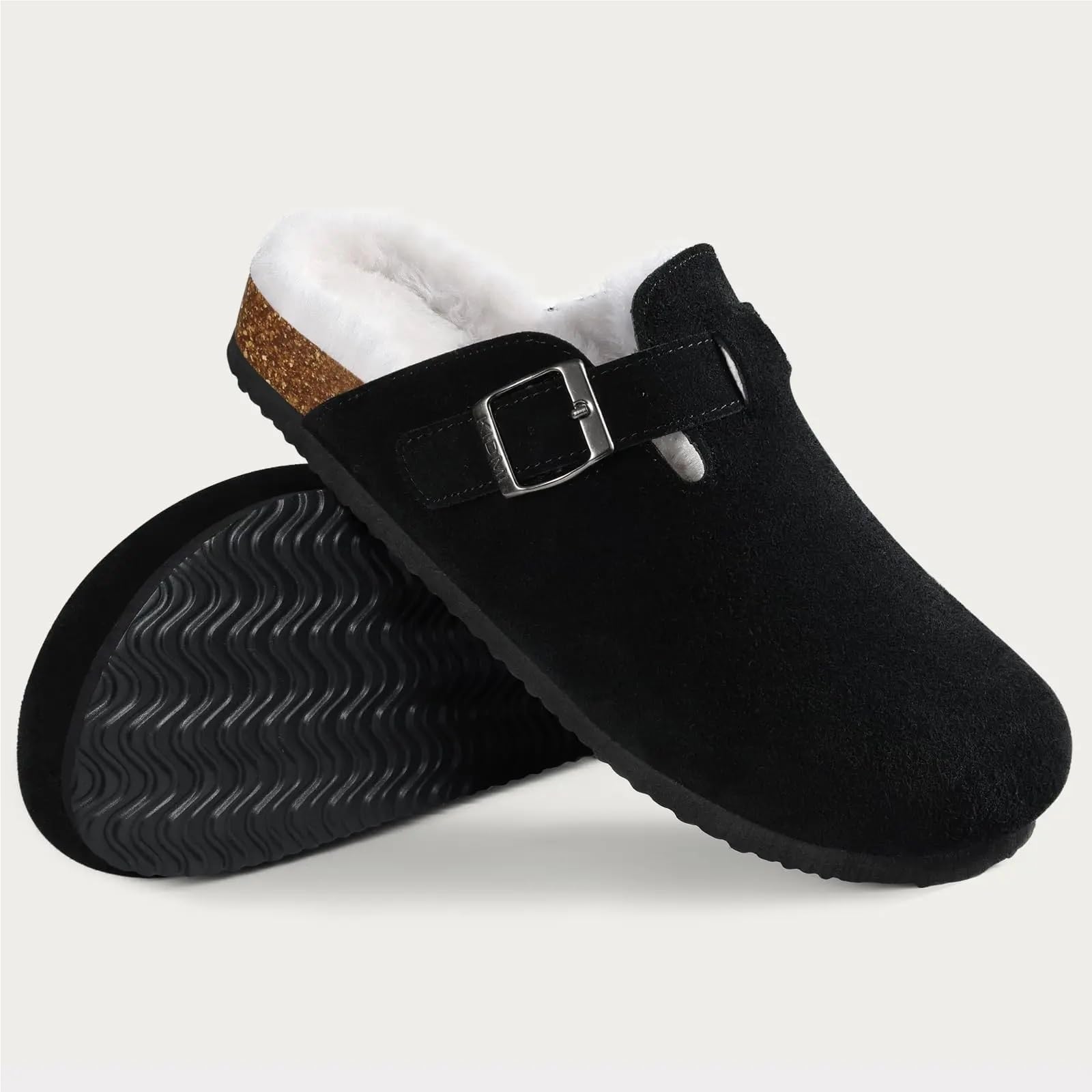 Zuecos de piel invierno, zapatillas casa, zapatos algodón cálidos for interiores y exteriores, tobogán corto femenino