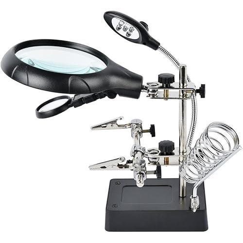 Dandelion 2.5X 7.5X 10X LED Light Magnifier Soldering Station,Magnifying Desk Lamp Helping Hand Repair Clamp Alligator Auxiliary Clip Stand Desktop Magnify Glass for Painting Miniature,Jewelry Pieces