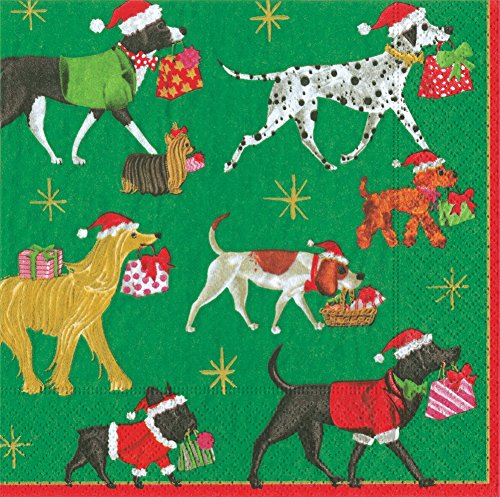 Entertaining with Caspari Christmas Delivery Cocktail Napkins, Green