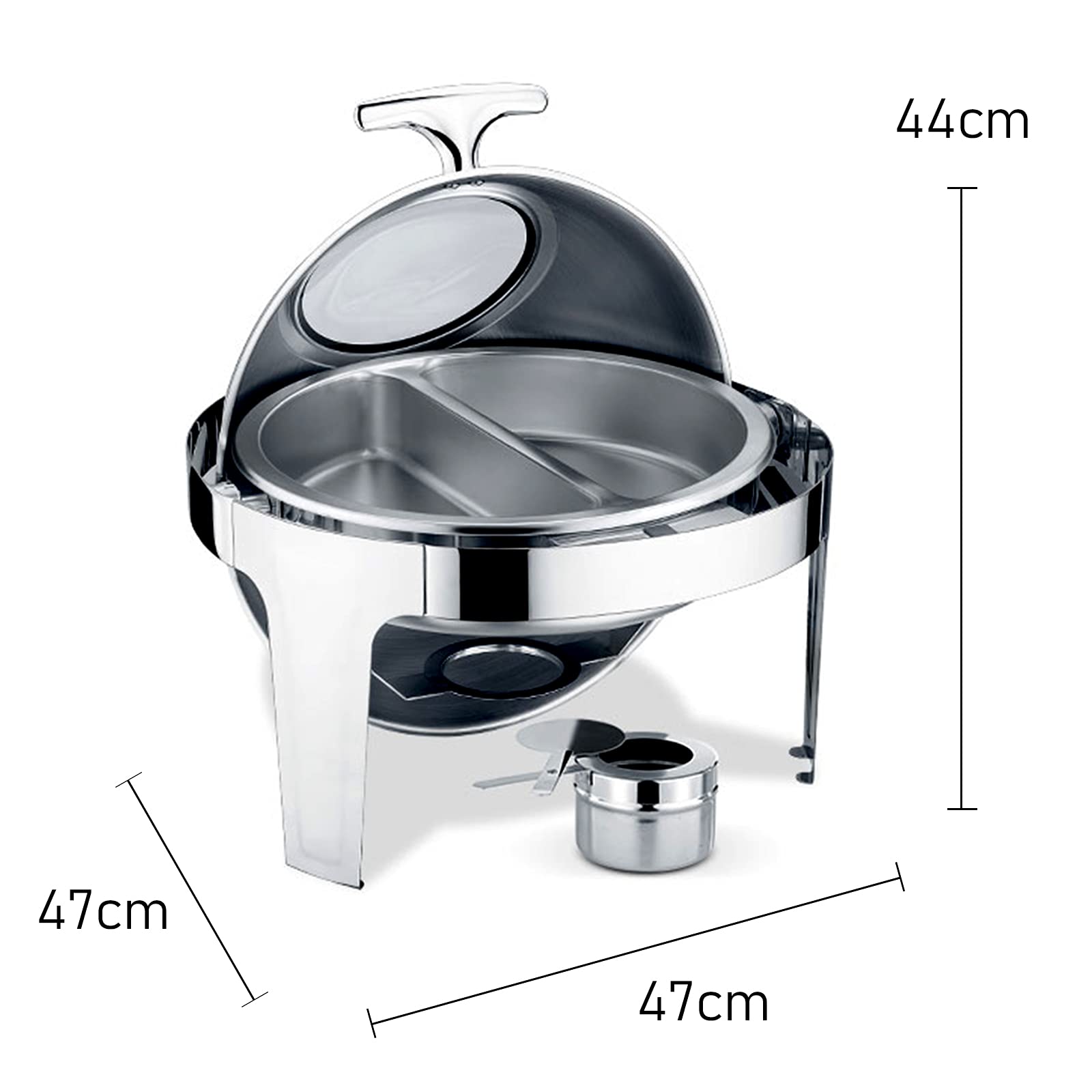 Chafing Dish Calentador De Buffet, Acero Inoxidable Redondo Calentadores de Comida con Roll Tapa, 6L