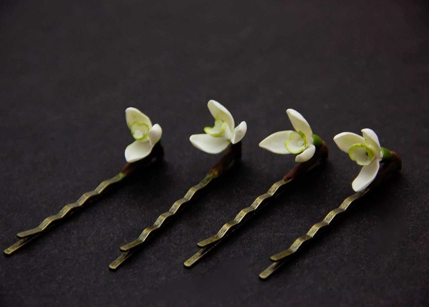 Hair Pins Snowdrop Accessories (4 SET) HANDMADE Children